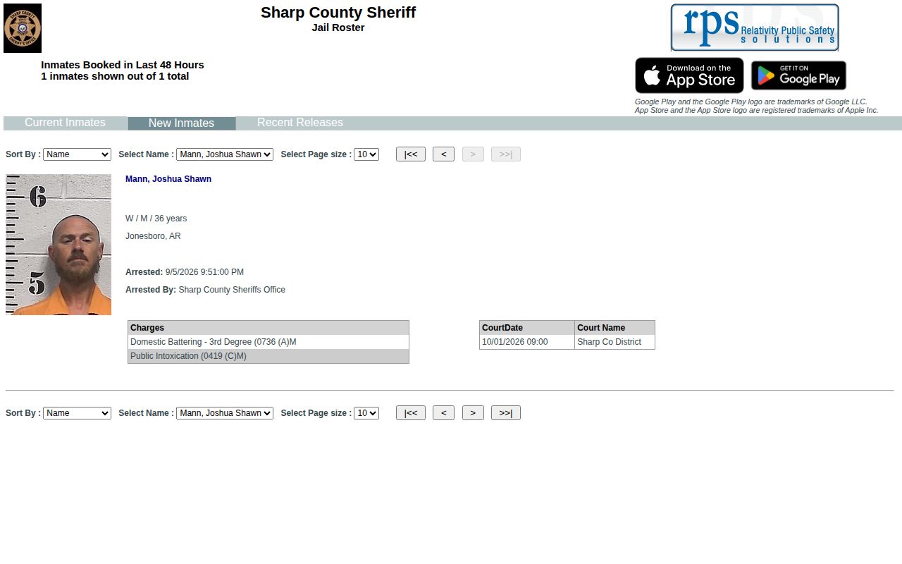 Sharp County recent arrests New Inmates roster interface