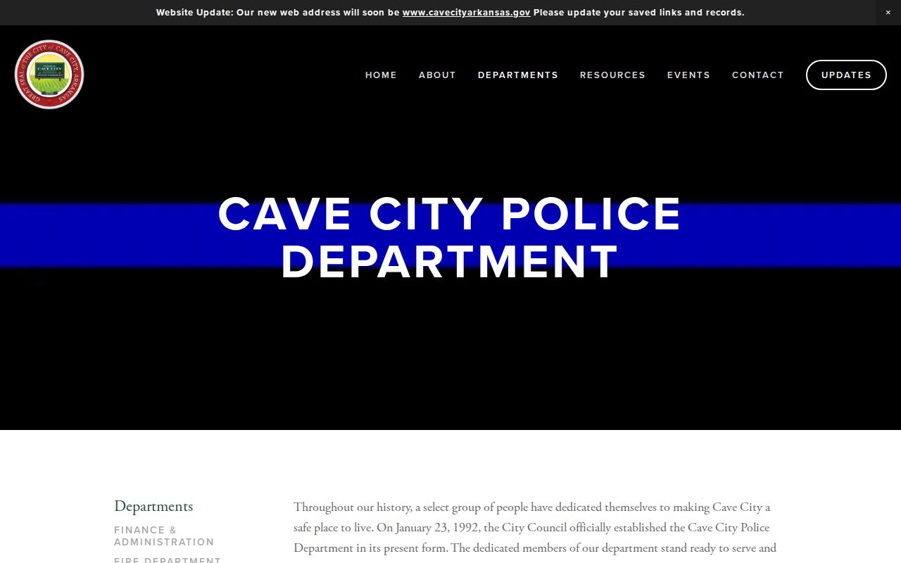 Captured Cave City Police Department contact page