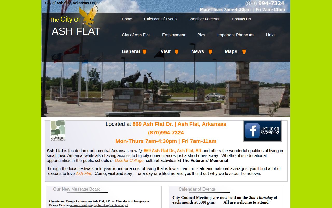 Captured official Ash Flat city website